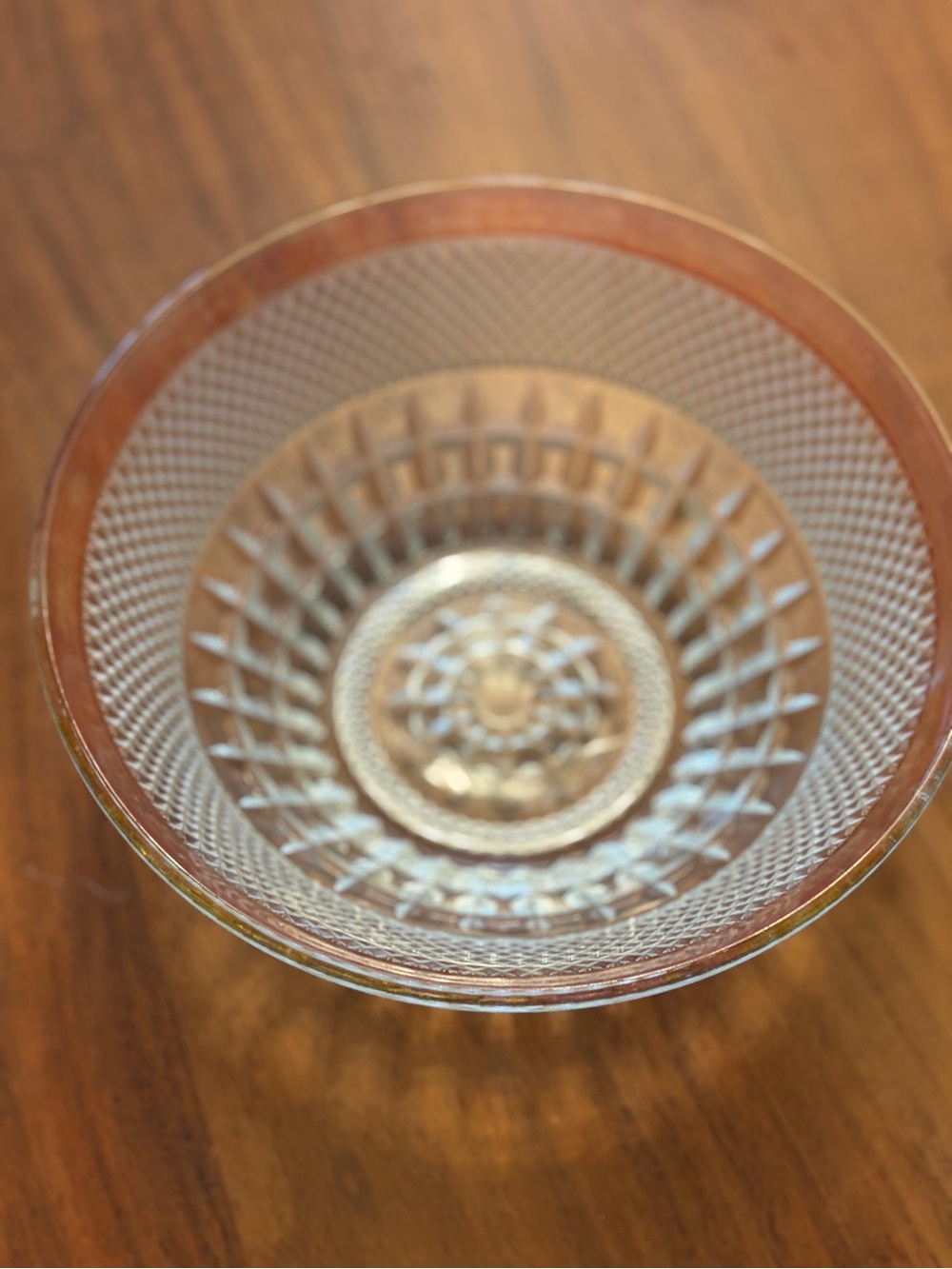 Vintage-Style Pink Glass Serving Bowl with pink rim